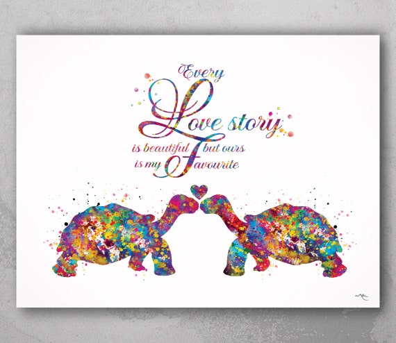 Turtle Love Watercolor Art Print, Geek Wedding Gift-931