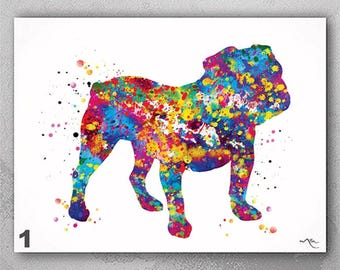 English Bulldog Watercolor Art Print, Dog Lover Gift-468