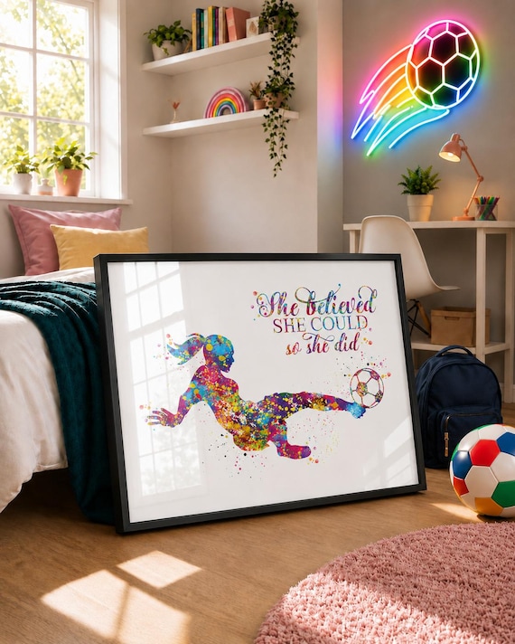 Soccer Girl Watercolor Print: Inspirational Quote, Sports Wall Art-1971