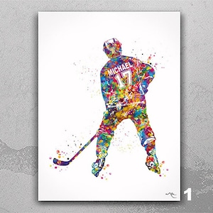 Roller Hockey Player Male Boy Man Personalized Watercolor Print inline Hockey Boys Personalized Gift Customize Hockey Wall Art-2407