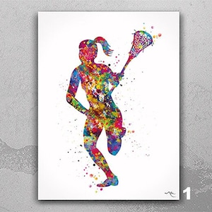 Lacrosse Player Girl Watercolor Print Gift Female Woman Girls Nursery Girls Room Bedroom Decor Sports Poster Wall Decor Sport Wall Art-1747