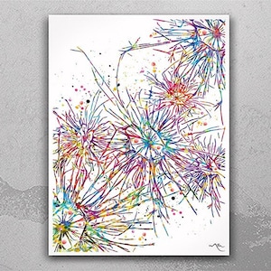 Neural System Watercolor Print Abstract Medical Art Science Neurology Brain Cell Psychiatry Doctor Poster Neural Synapse Wall Art Decor-1821