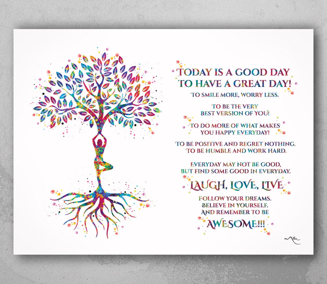 Discover Yoga Art Today is a Good Day Motivational Quote Watercolor Print Yogi Poster