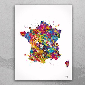 France Map Watercolor Print Art Print Wedding Gift Hometown French Poster Homesick Wall Decor Art Home Decor Country Map of France-678