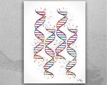 DNA Art Watercolor Print, Medical Science Gift-228