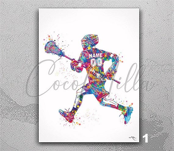 Personalized Lacrosse Player Watercolor Print, Teen Boy Gift-2848