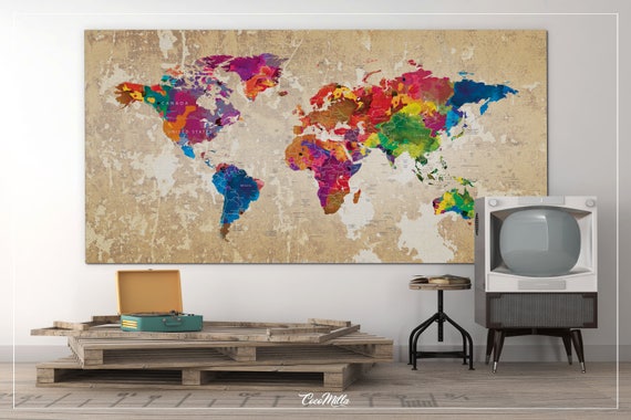 Canvas World Map with Push Pins, Lifetime Warranty