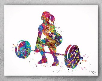 Woman Weight Lifter Watercolor Print Female Weightlifter Gift Art Wall Decor Gym Fitness Like a Girl Ladies Sports Art Sport Wall Art-1498