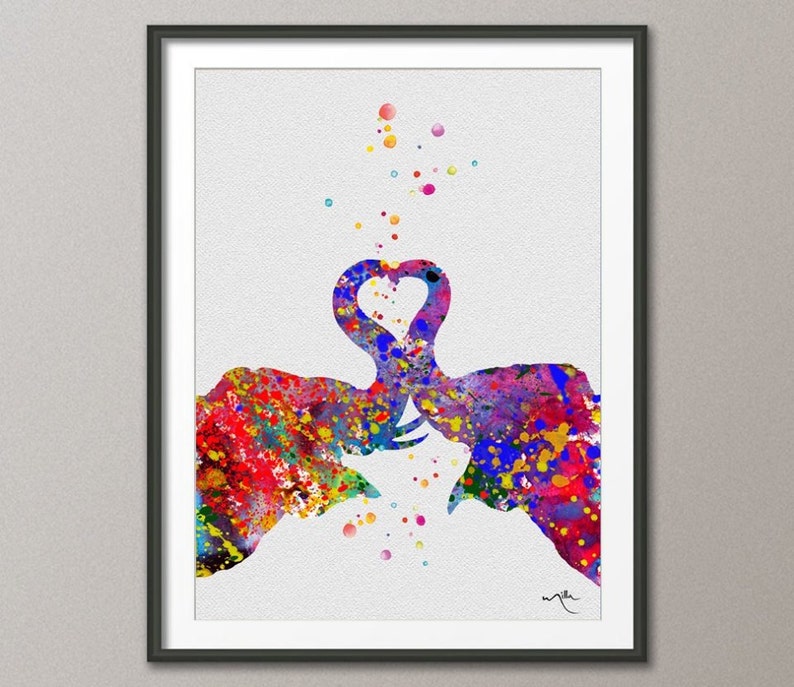 Elephant KISS Love Art Print Watercolor Painting Wedding Gift Etsy