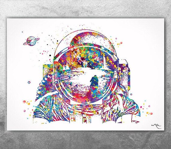 Watercolor Astronaut Print – Space Nursery, Kids Room Decor-1405