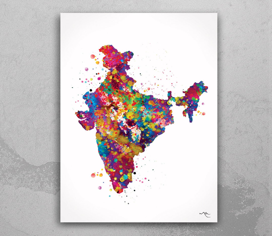 India Map Watercolor Print New Delhi Wall Art Wedding Gift 
