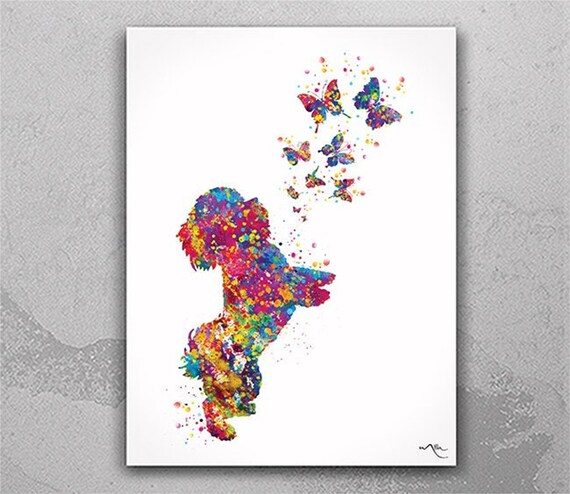 Shih Tzu Watercolor Print - Dog Lover Gift, Butterfly Art-713