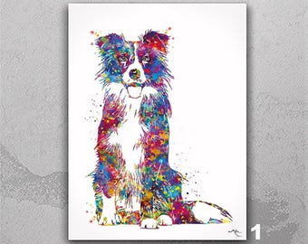 Border Collie Watercolor Dog Art Print, Colorful Wall Decor-2556