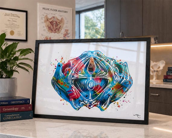 Pelvic Floor Anatomy Watercolor Print, OBGYN Doctor Gift-2648