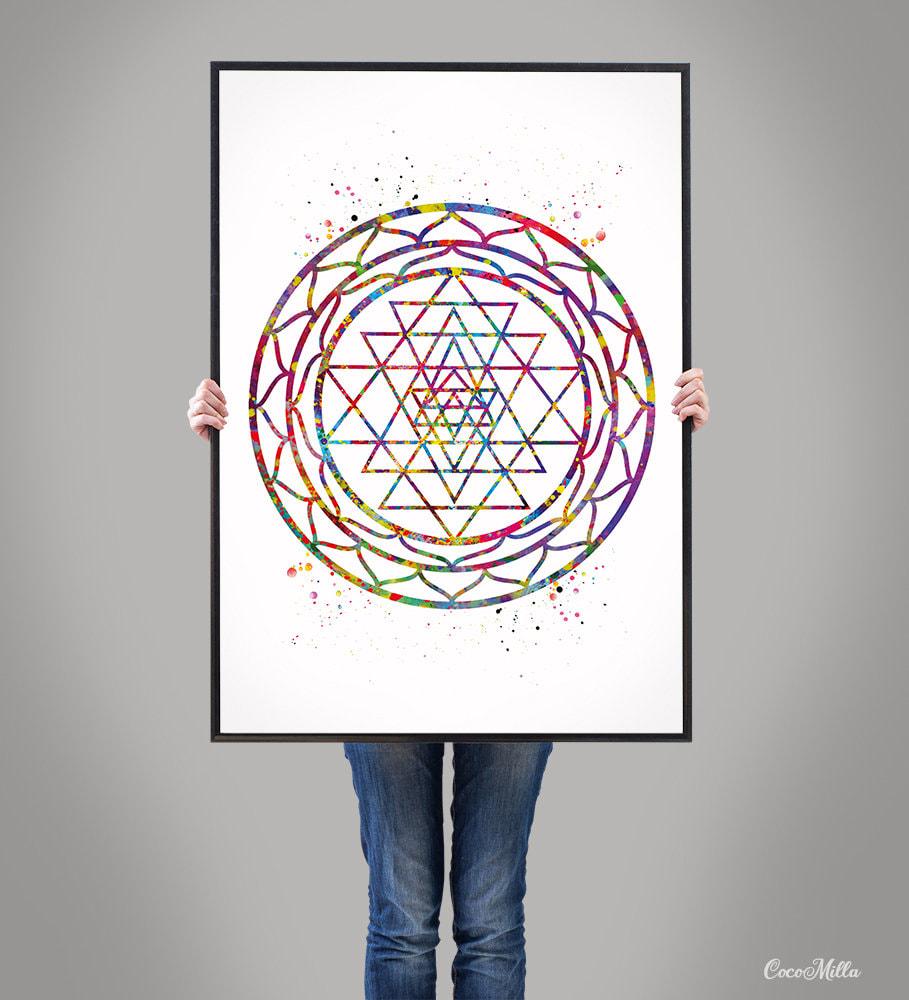 Sri Yantra Watercolor Print: Sacred Geometry Wall Art-1991 - Etsy