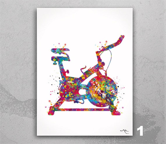 Exercise Bike Watercolor Print, Gym Fitness Art-2432