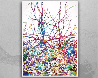 Neural Network Watercolor Print Abstract  Medical Art Science Neurology Brain Cell Psychiatry Therapy Art Doctor Poster Neuron Synapses-1070
