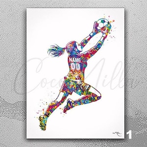 Personalized Soccer Goalie Girl Watercolor Print Goalkeeper Female Football Gift Soccer Player Woman Customized Soccer Gift Wall Art-2881