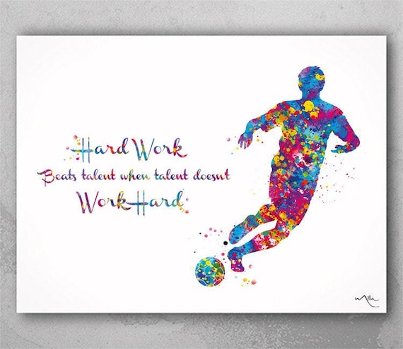 Soccer Player Watercolor Print: Motivational Quote Wall Art-120