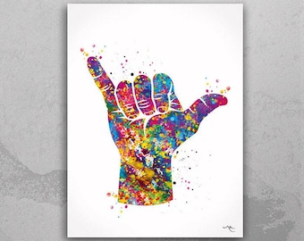 Shaka Sign Watercolor Print: Hang Loose, ASL Art-210
