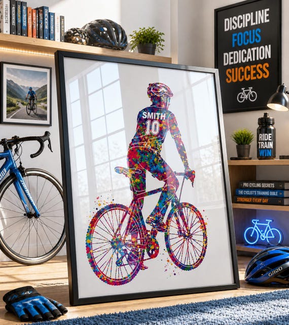 Personalized Bike, Watercolor Cycling Art Print, Mountain Biker Gift-2943