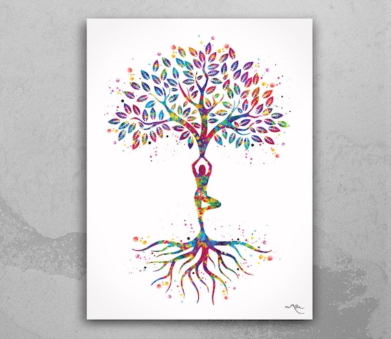 Yoga Tree Watercolor Print Relaxation Wall Art Tree of Life Wedding Gift  Yoga Print Yogi Wall Decor Yoga Studio Buddha Art Home Decor-166