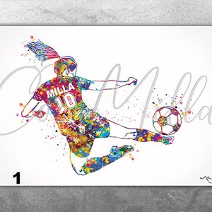 Soccer Player Personalized Watercolor Print Female Football Gift Soccer Player Girl Soccer Woman Personalized Gift Customize Wall Art-2355