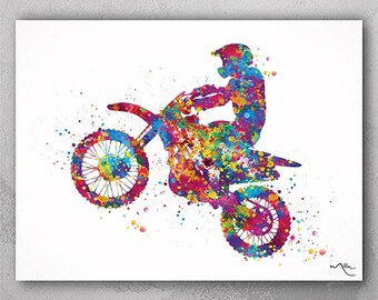 Motocross Watercolor Print, Sport Bike Wall Art-1083