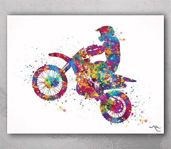 Motocross Watercolor Print, Sport Bike Wall Art-1083
