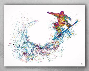 Snowboarder Watercolor Print, Winter Sports Wall Art-2154