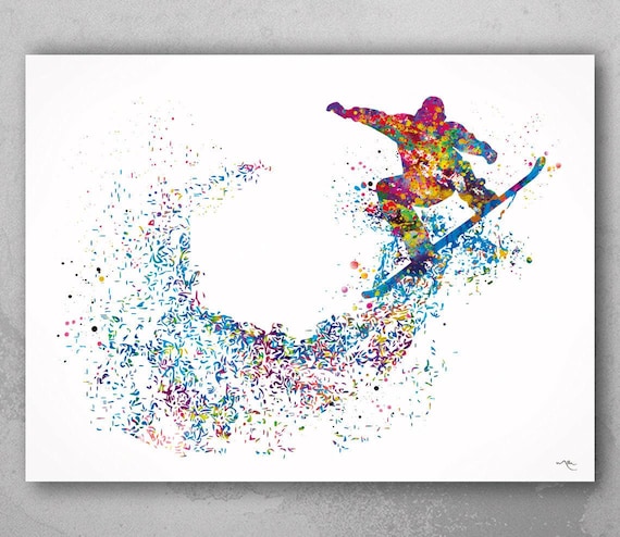 Snowboarder Watercolor Print, Winter Sports Wall Art-2154