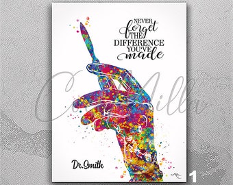 Surgeon Doctor Personalized Watercolor Print Surgeon Hand Surgery Gift Medical Art Doctor Present Surgical Customize  Clinic Wall Art-2654