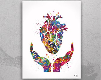 Heart Health Watercolor Print Medical Art Anatomy Cardiology Clinic Office Decor Heart Healing Cardiologist Cardiovascular Wall Art Gift-287