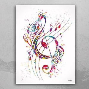 Watercolor Treble Clef Art Print – Music Room Decor-141