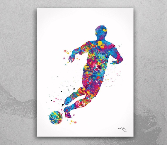 Watercolor Soccer Player Print, Colorful Boys Room Wall Art-374