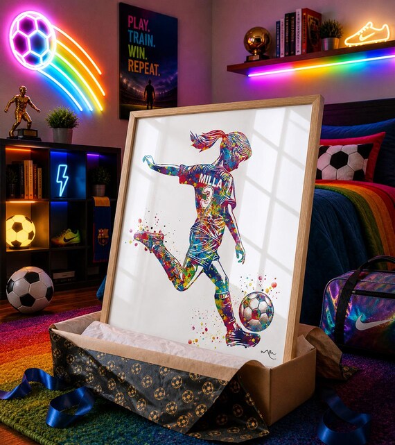 Personalized Soccer Girl Watercolor Print, Football Gift-2778