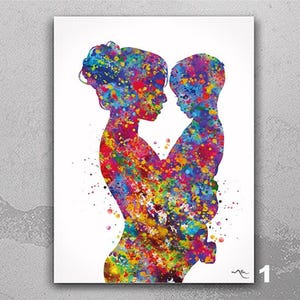 Mother with Children Watercolor Print Mother with Baby Mom and Childrens Mum and Kids Girl Baby Shower Nursery Decor Daughter and Son -2475