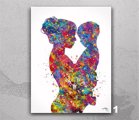 Mother and Child Watercolor Print – Abstract Nursery Art-2475