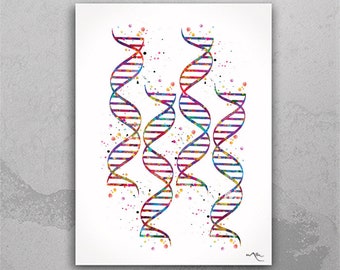 DNA Art Watercolor Print dna molecule Medical Wall Art Nurse Gift Medical Art Science Art Doctor Clinic Genetic Microbiology Biology-228