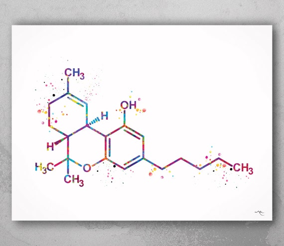 THC Molecule Watercolor Print Molecule Symbol Wall -