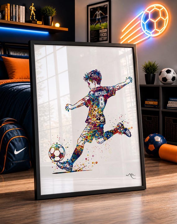 Personalized Football Poster | Watercolor Style, Boys Room Decor-2930