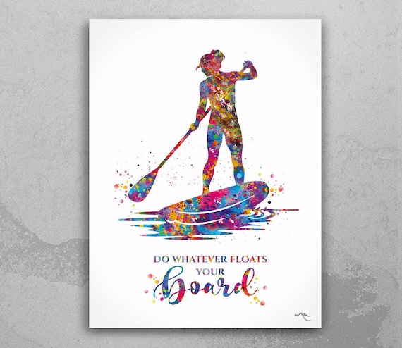 Paddle Boarder Watercolor Print, Girl on Paddleboard Wall Art-2314