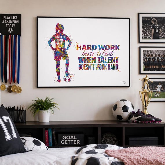 Personalized Soccer Player Watercolor Print, Motivational Quote-2998