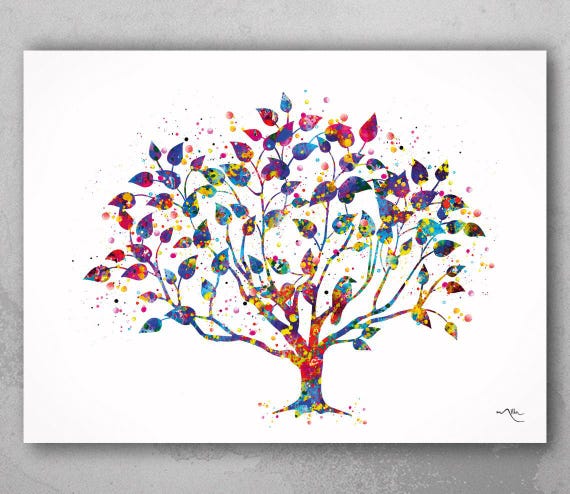 Watercolor Tree Art Print: Colorful Nature Wall Decor-459