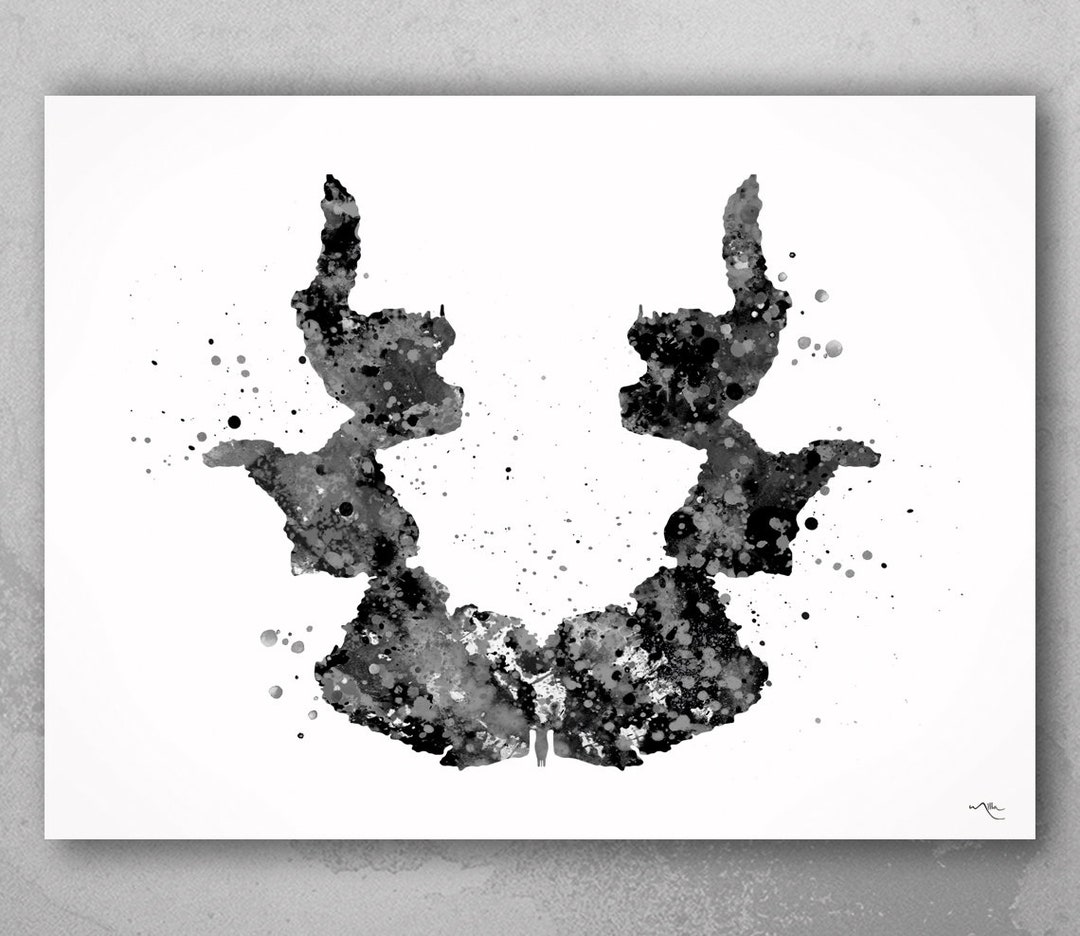 Rorschach Inkblot Test Card 7 BW Watercolor Print Psychology Psychiatry ...