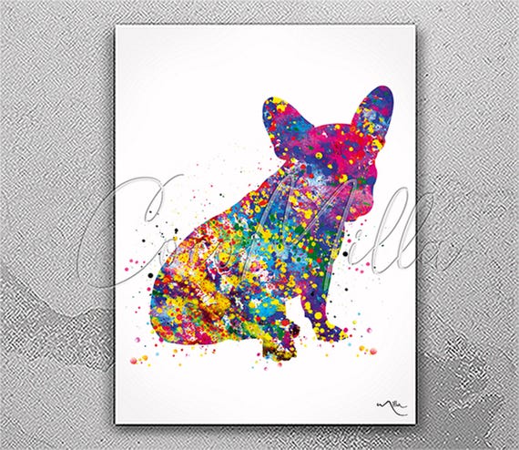 French Bulldog Watercolor Art Print, Colorful Frenchie Poster-634