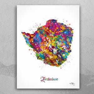 Zimbabwe Country Map Watercolor Print Wall Art Travel Map Harare Map Homesick Africa Wall Decor Housewarming Gift Wall Hanging-2025