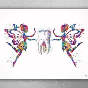 Tooth Fairy Watercolor Print Tooth Fairies Anatomical Art Dental Clinic Decor Art Dentistry Office Medical Graduaiton Dentist Gift Art-1328