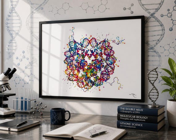 DNA Nucleosome Watercolor Print, Genetic Medical Art-2566