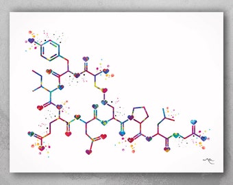 Oxytocin-Molekül Aquarelldruck, Liebes-Hormon-Wissenschaft Kunst-1531